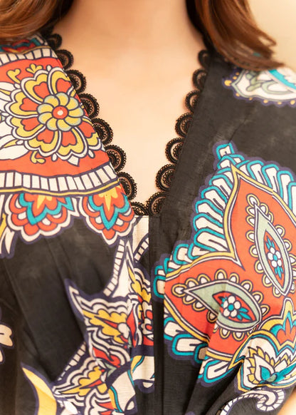 Black Textured Lawn Kaftan