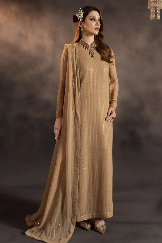 Gold Chiffon Sequins Embroidered Suit