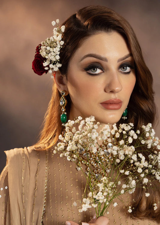 Gold Chiffon Sequins Embroidered Suit