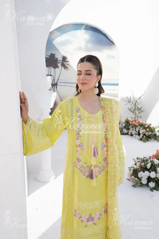 Lime Yellow Chikankari Pure Cotton Suit