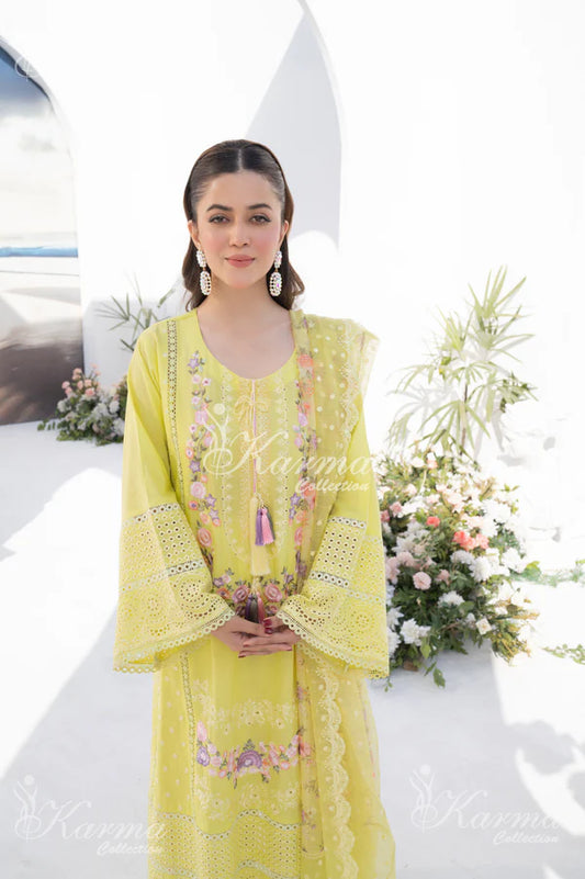 Lime Yellow Chikankari Pure Cotton Suit
