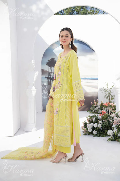 Lime Yellow Chikankari Pure Cotton Suit