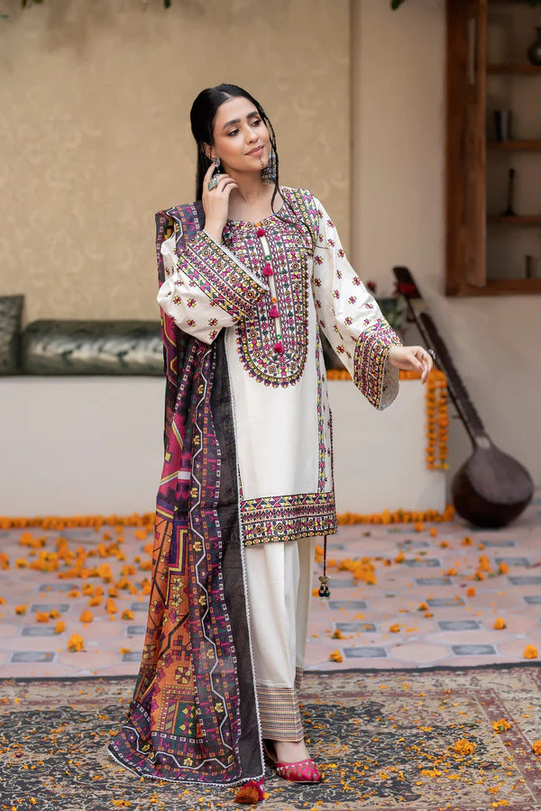 Pearl White Pure Cotton Chikankari Farshi Shalwar Suit