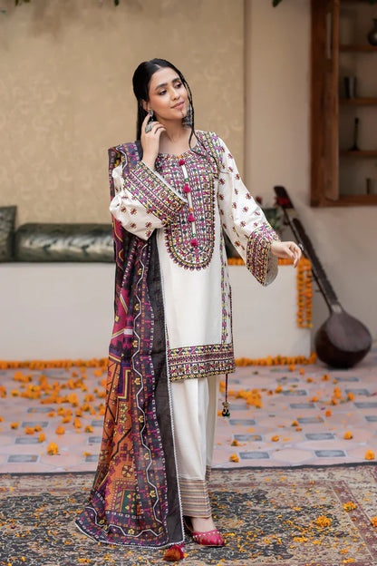 Pearl White Pure Cotton Chikankari Farshi Shalwar Suit
