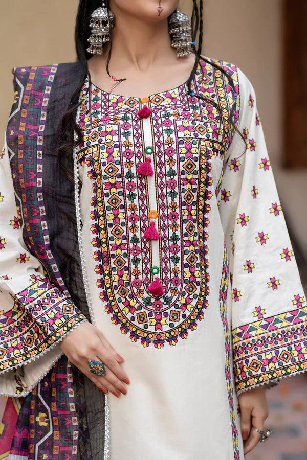Pearl White Pure Cotton Chikankari Farshi Shalwar Suit
