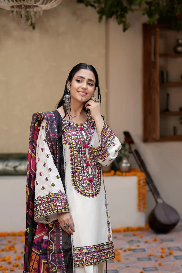 Pearl White Pure Cotton Chikankari Farshi Shalwar Suit