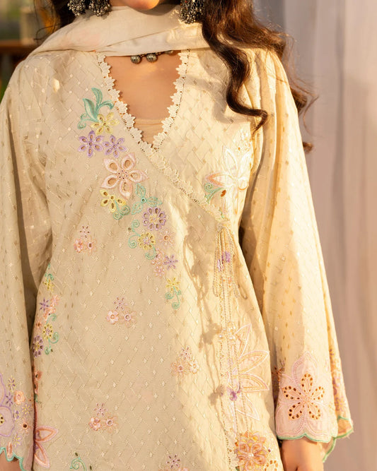 Pastel Yellow Pure Cotton Embroidered Suit with Cutwork Details