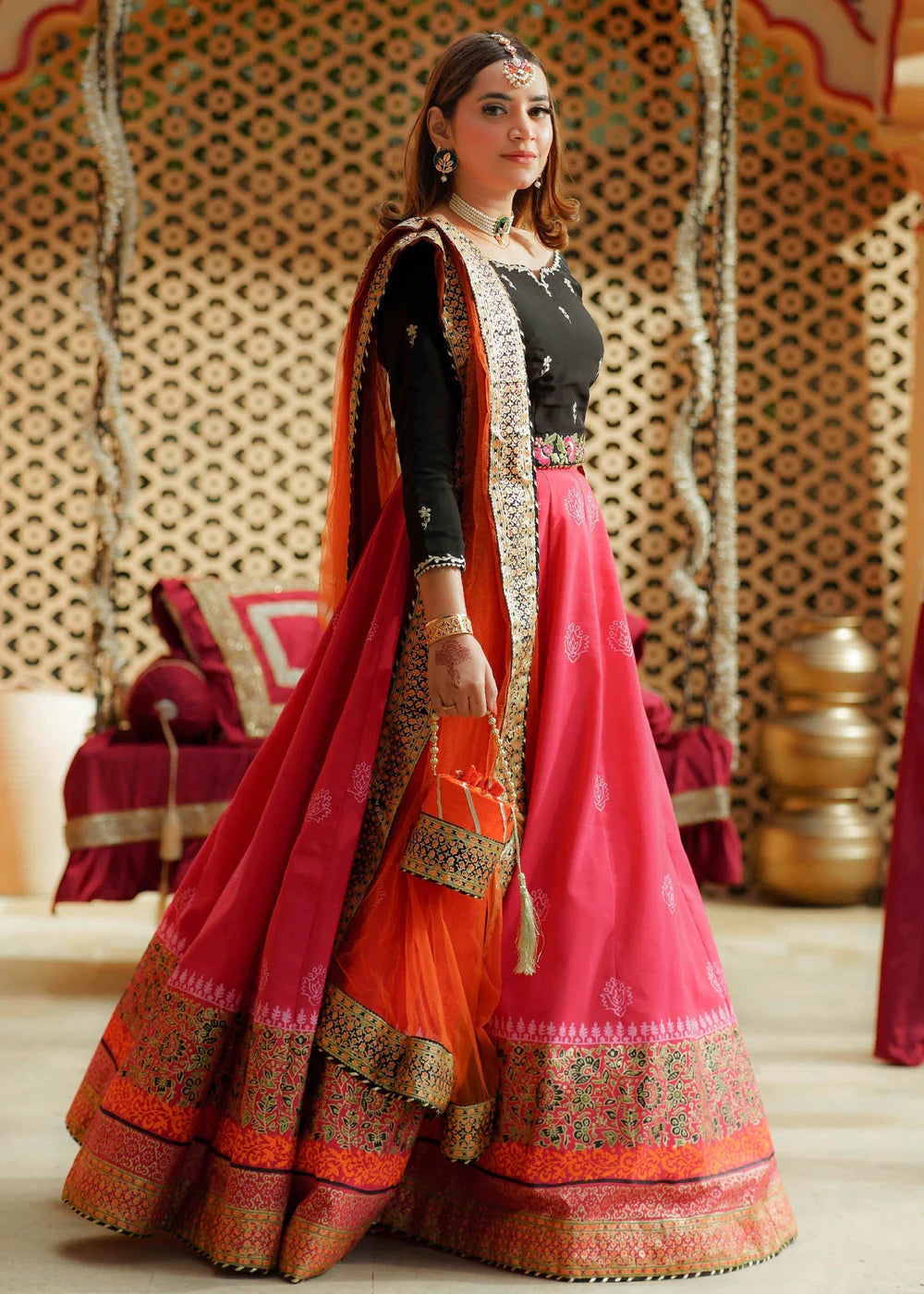 Hot Pink Raw Silk Lehenga Choli