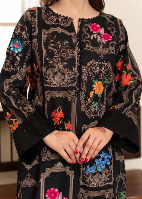 Black Digital Printed Winter Kurta Set with Dupatta