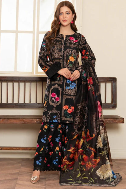 Black Digital Printed Winter Kurta Set with Dupatta