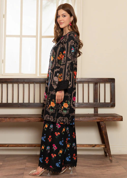 Black Digital Printed Winter Kurta Set with Dupatta