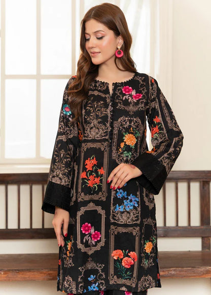 Black Digital Printed Winter Kurta Set with Dupatta