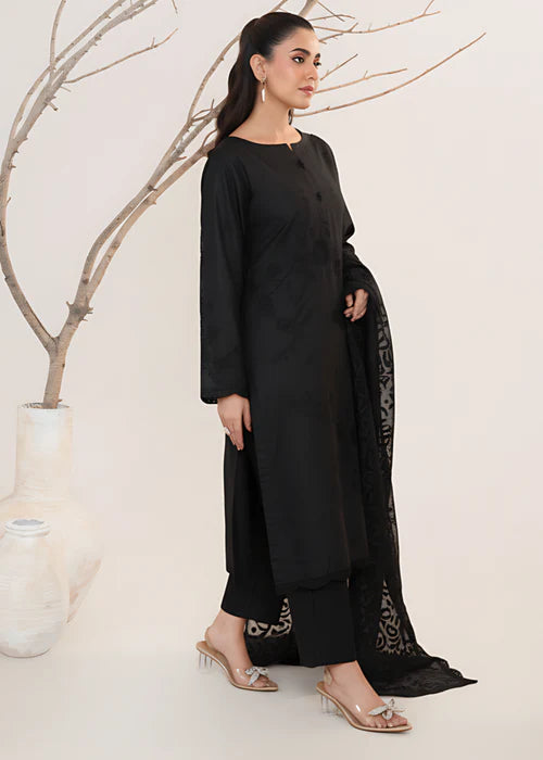 Black Embroidered Lawn Kurta Set with Dupatta