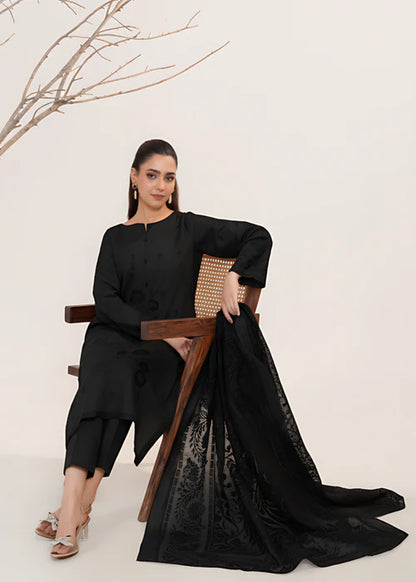 Black Embroidered Lawn Kurta Set with Dupatta