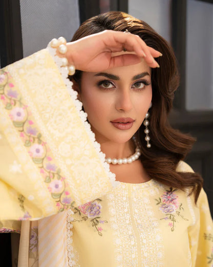 Buttercream Pure Cotton Embroidered Suit
