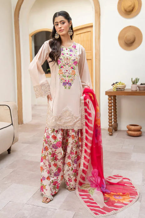 Ivory Rose Embroidered Farshi Shalwar Suit
