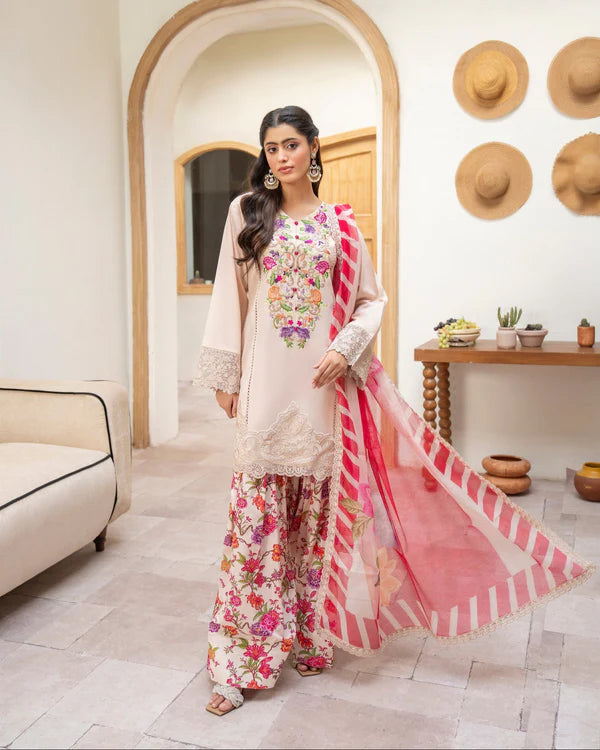 Ivory Rose Embroidered Farshi Shalwar Suit
