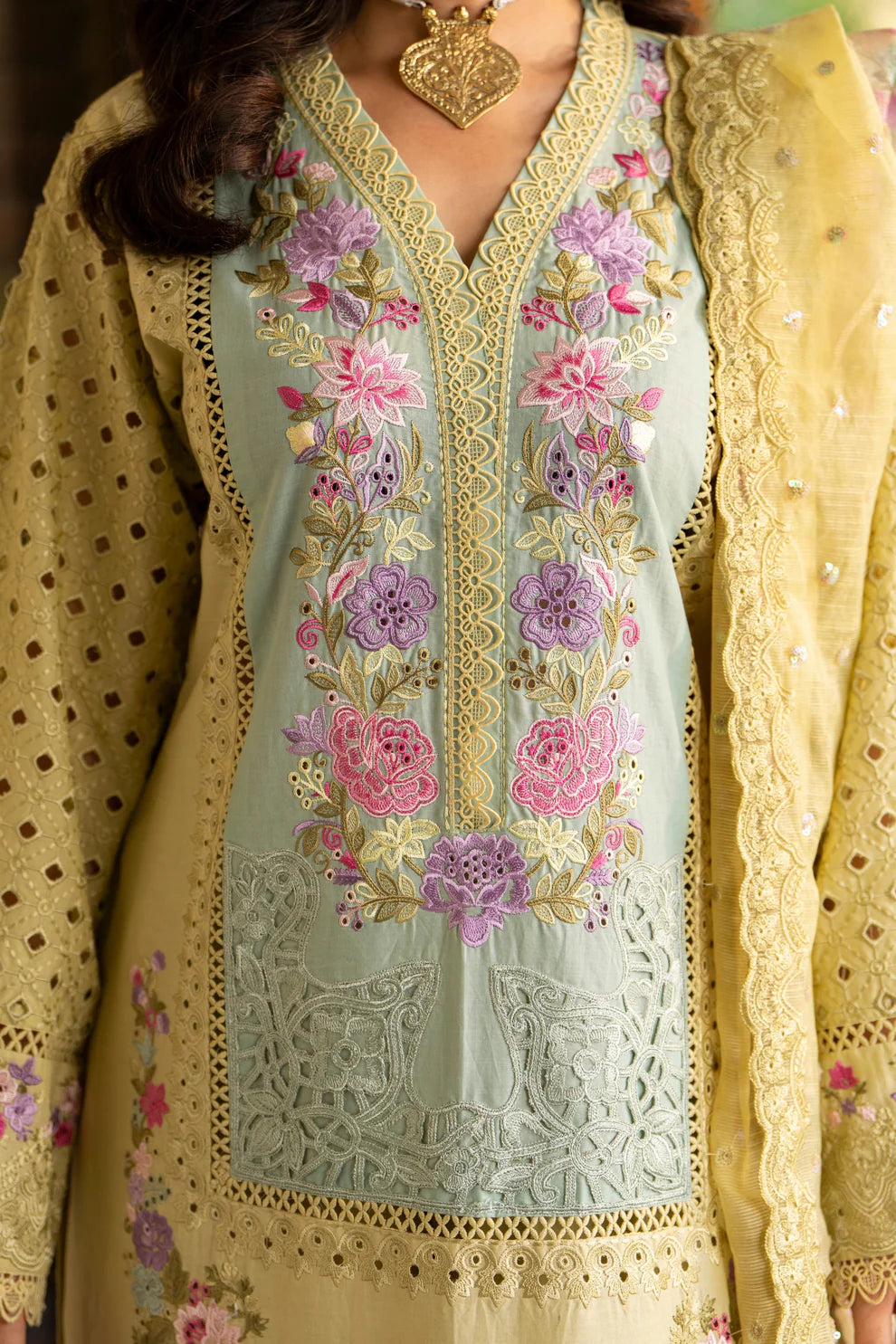 Muted Mustard Pure Cotton Chikankari Suit