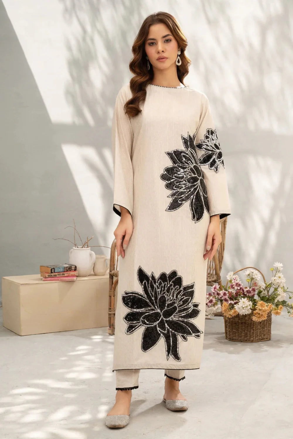 Ivory Sequins Embroidered Lawn Kurta Set