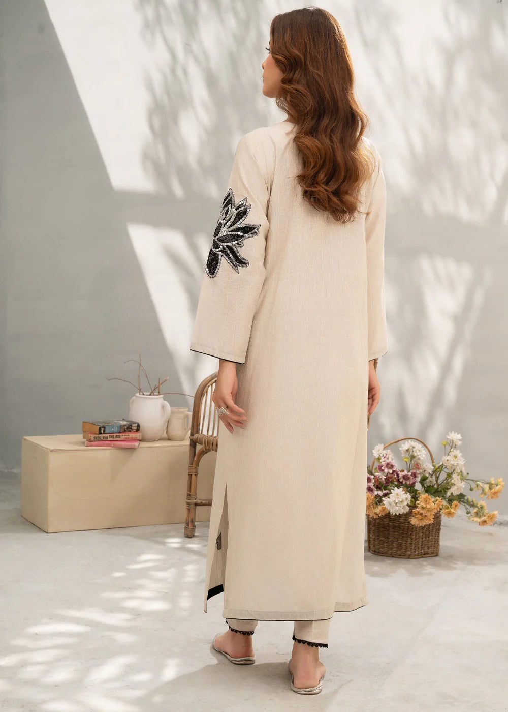 Ivory Sequins Embroidered Lawn Kurta Set