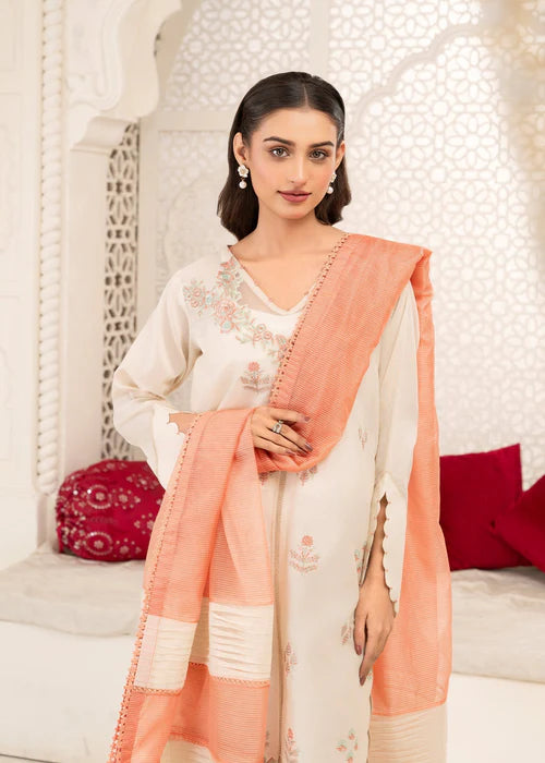 Ivory Front Open-Style Lawn Embroidered Suit with Organza Patchwork