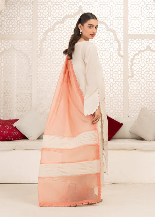 Ivory Front Open-Style Lawn Embroidered Suit with Organza Patchwork