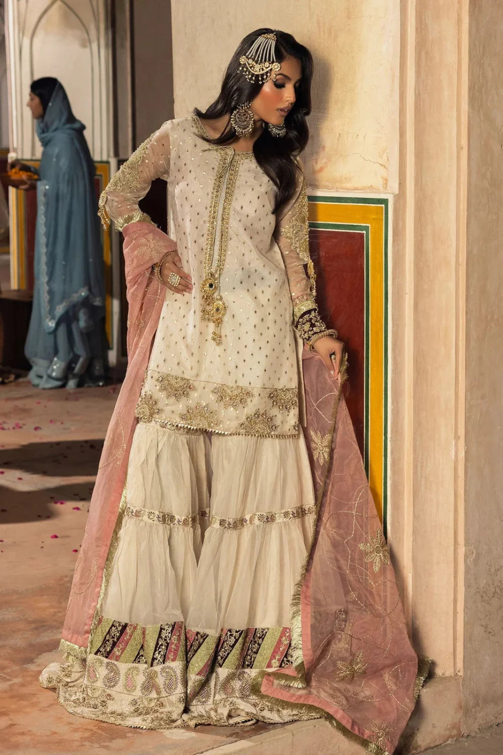 Ivory Embellished Flared Gharara