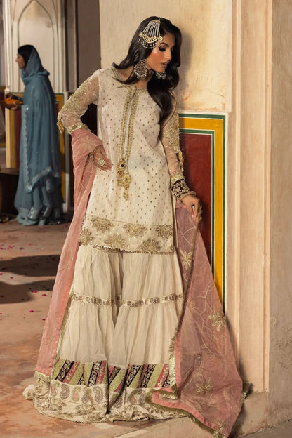 Ivory Embellished Flared Gharara