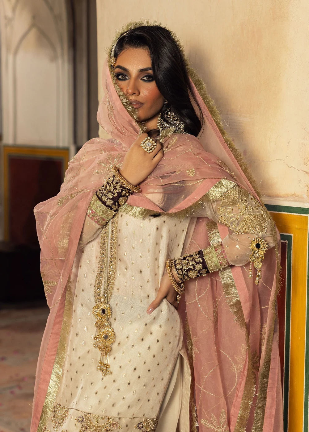 Ivory Embellished Flared Gharara