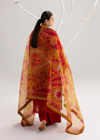 Red Lawn Cotton Suit with Khadi Net Dupatta