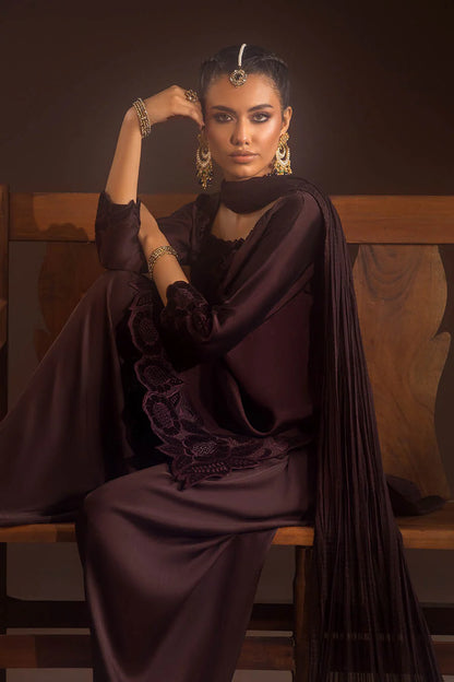 Glass Silk Partywear Suit with Velvet Details