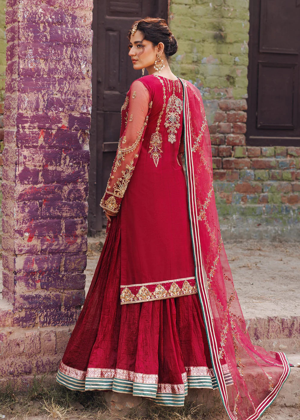Maroon Embellished Crushed Sharara