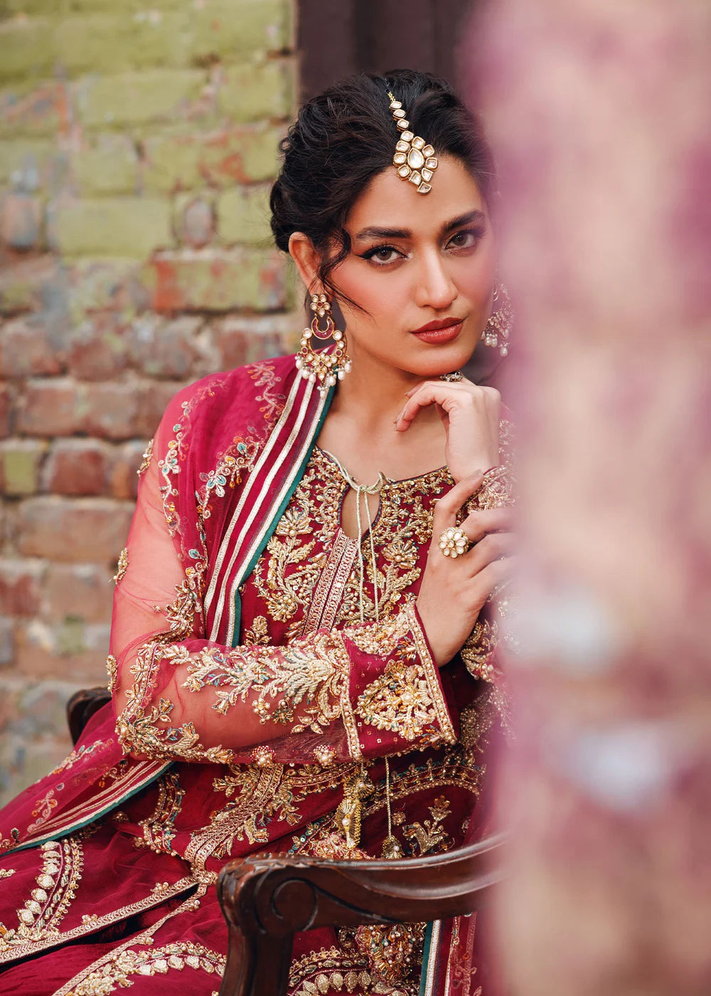 Maroon Embellished Crushed Sharara