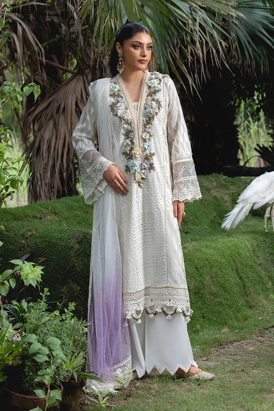 Hand Embroidered Cotton Chikankari Suit with 3D Work