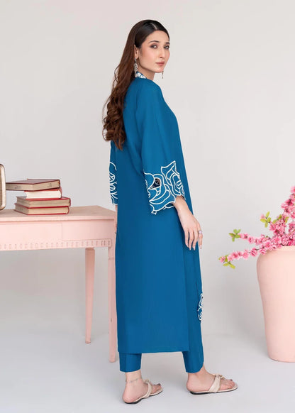 Blue Embroidered Khaddar Winter Kurta Set