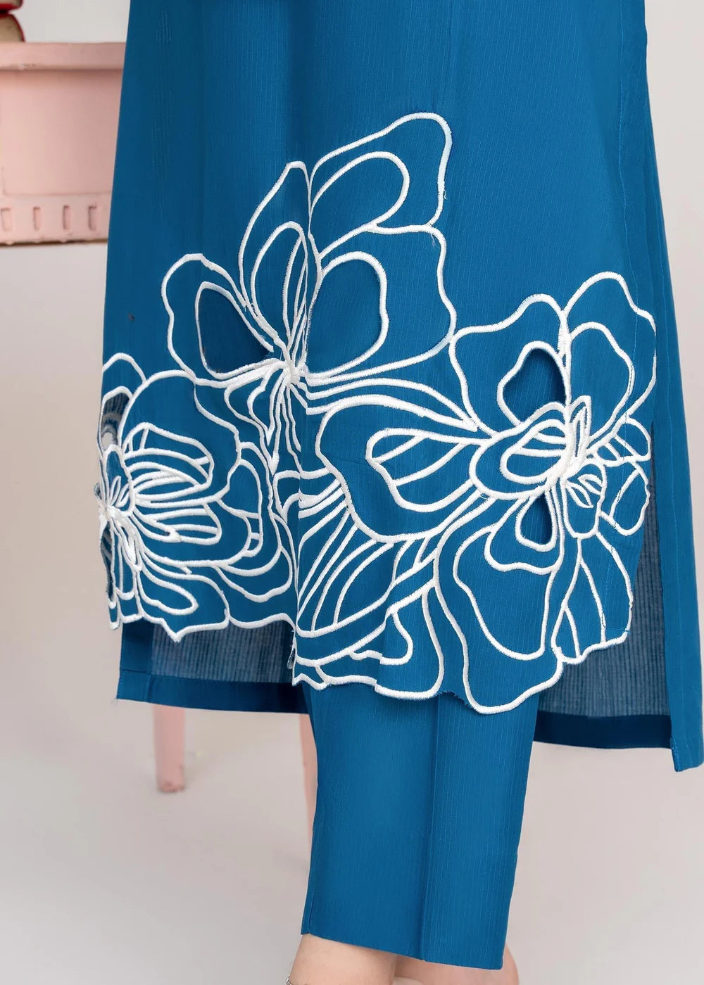 Blue Embroidered Khaddar Winter Kurta Set