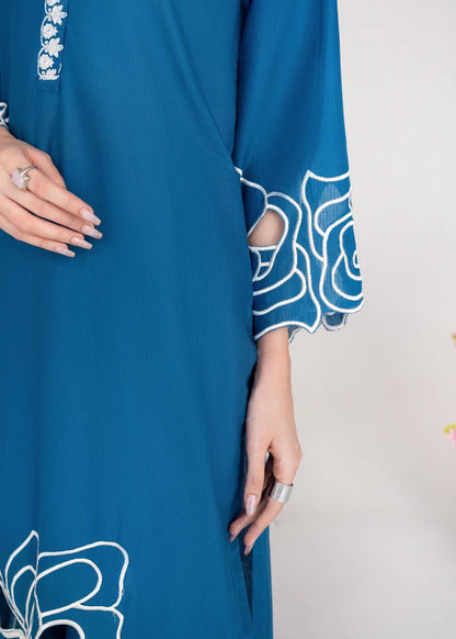 Blue Embroidered Khaddar Winter Kurta Set