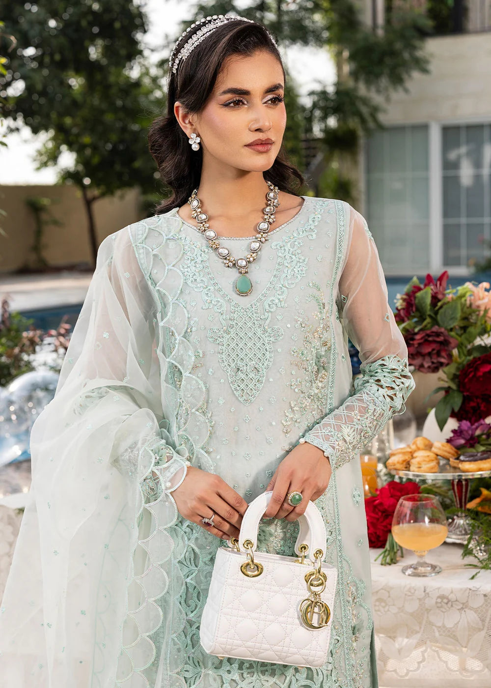 Mint Green Soft Organza Embellished Suit