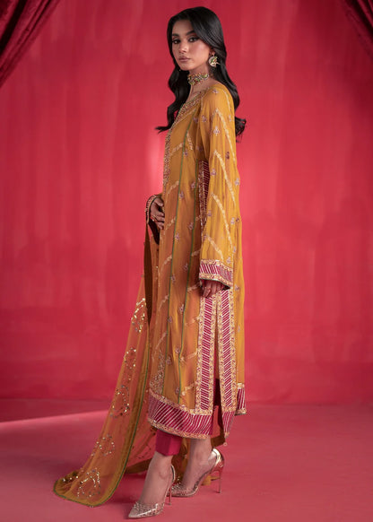 Mustard Chiffon Embroidered Suit