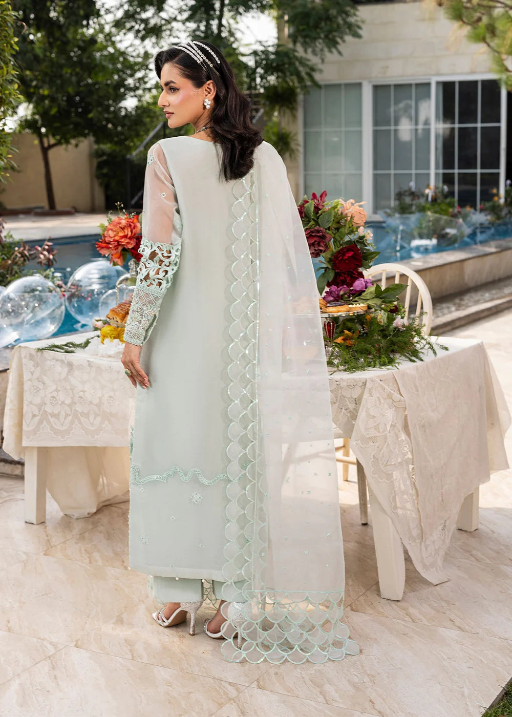 Mint Green Soft Organza Embellished Suit