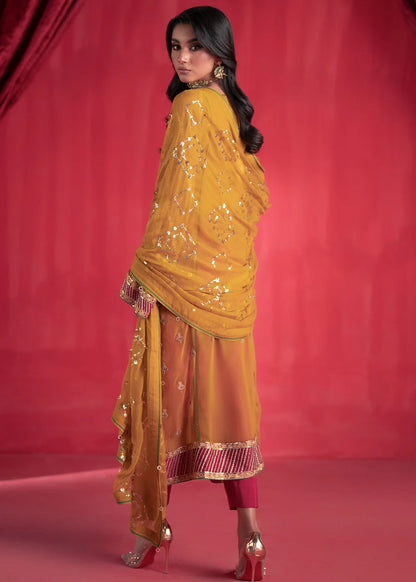 Mustard Chiffon Embroidered Suit