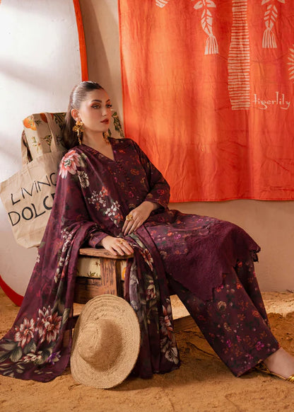 Carmine Linen Embroidered Kurta Set with Dupatta