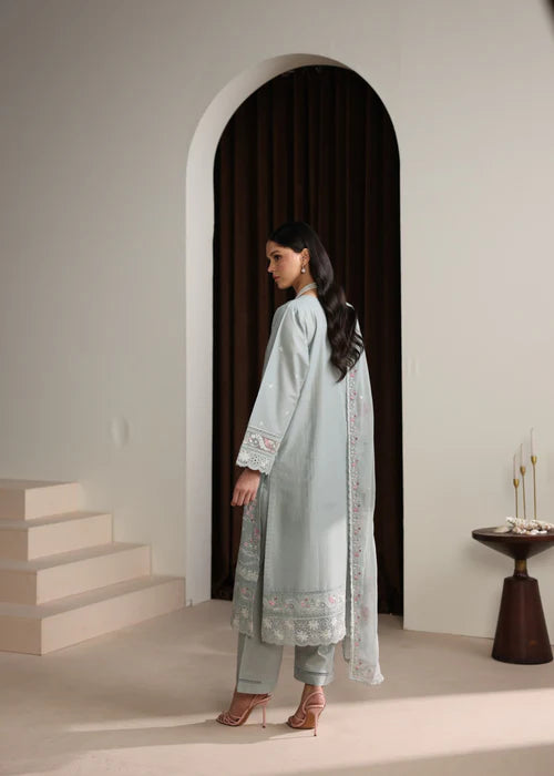 Ash Grey Embroidered Luxury Lawn Suit with Chiffon Dupatta