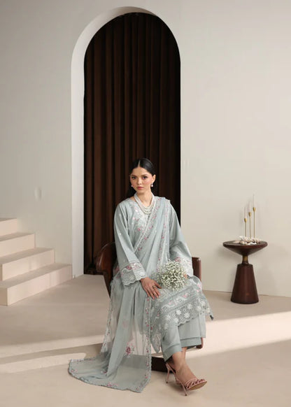 Ash Grey Embroidered Luxury Lawn Suit with Chiffon Dupatta