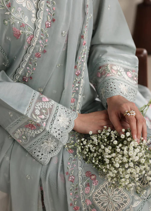 Ash Grey Embroidered Luxury Lawn Suit with Chiffon Dupatta