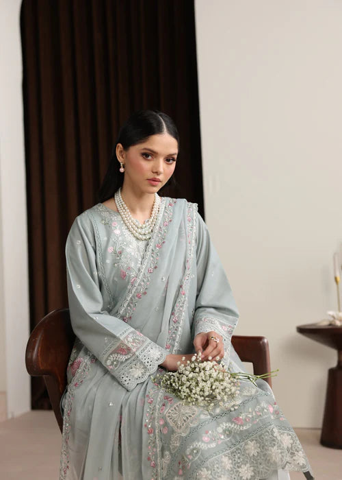 Ash Grey Embroidered Luxury Lawn Suit with Chiffon Dupatta