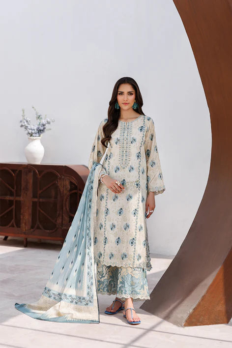 Beige Printed Embroidered Premium Lawn Suit with Lawn Dupatta