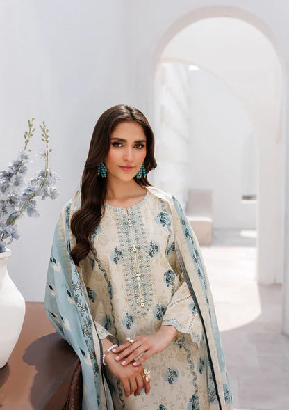 Beige Printed Embroidered Premium Lawn Suit with Lawn Dupatta