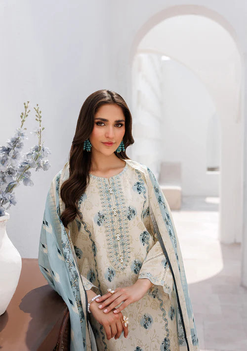 Beige Printed Embroidered Premium Lawn Suit with Lawn Dupatta