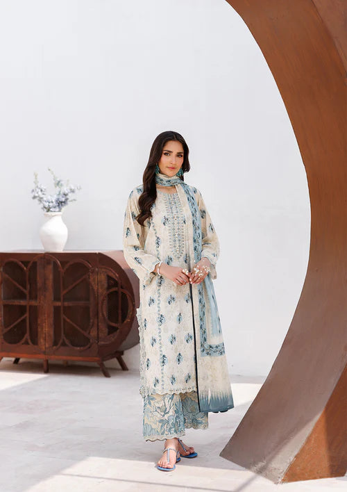 Beige Printed Embroidered Premium Lawn Suit with Lawn Dupatta
